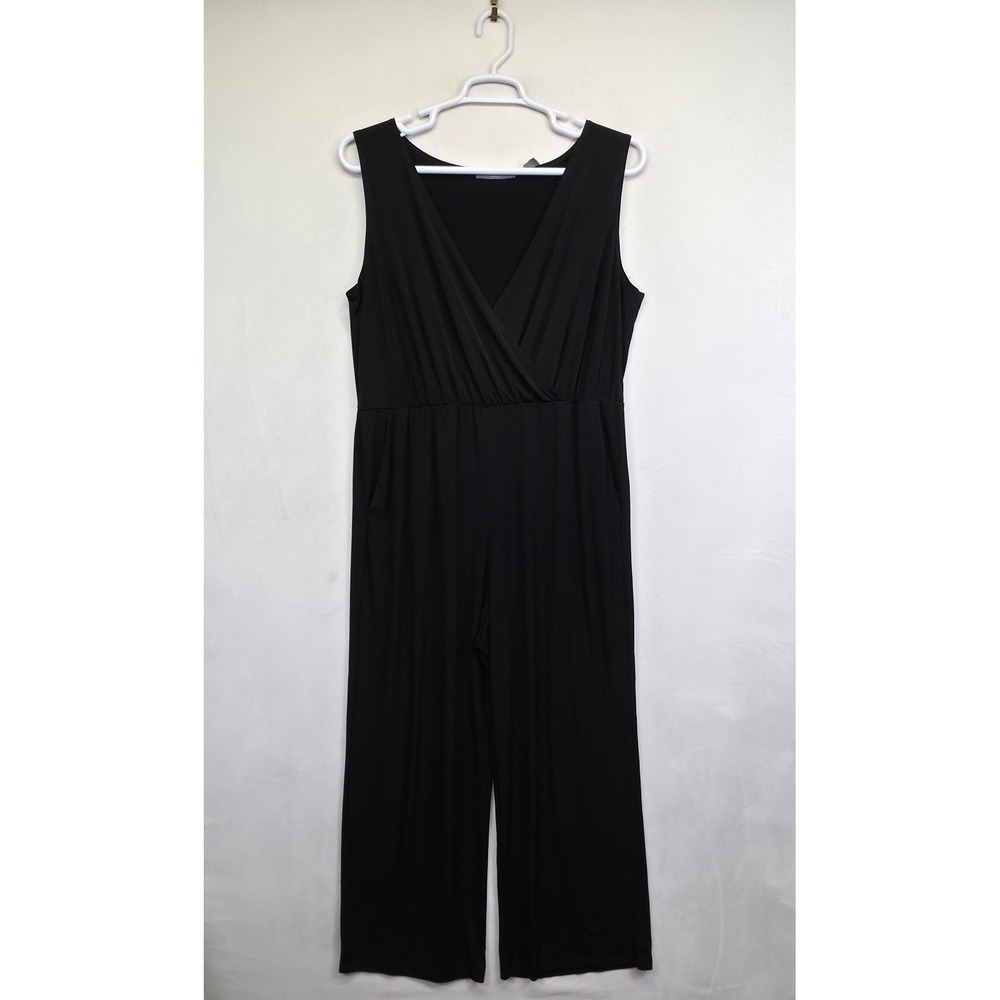 NY Collection Jumpsuit Womens 2X Black Wide Leg Flowy Stretch Minimalist Modern